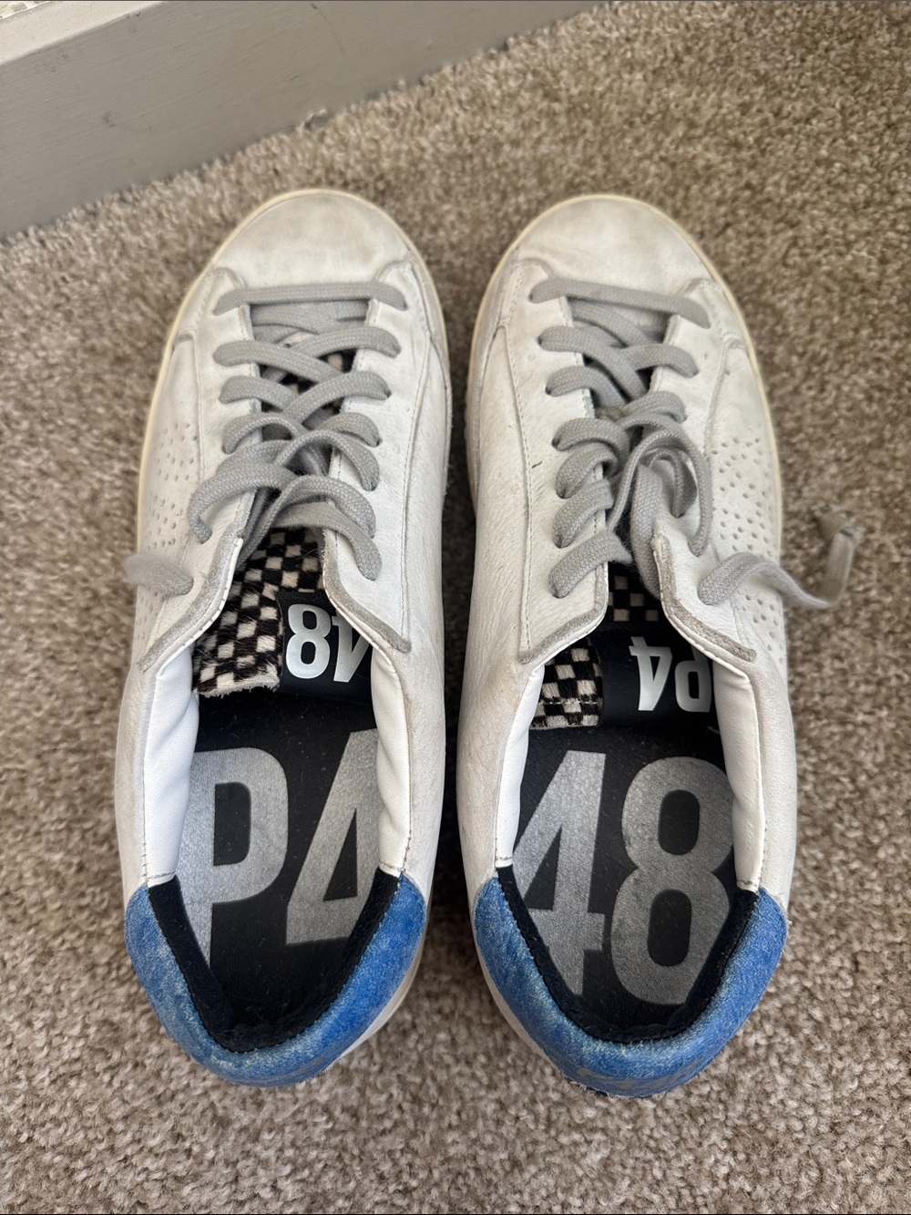 P448 White Sneakers with Blue Heel Accent